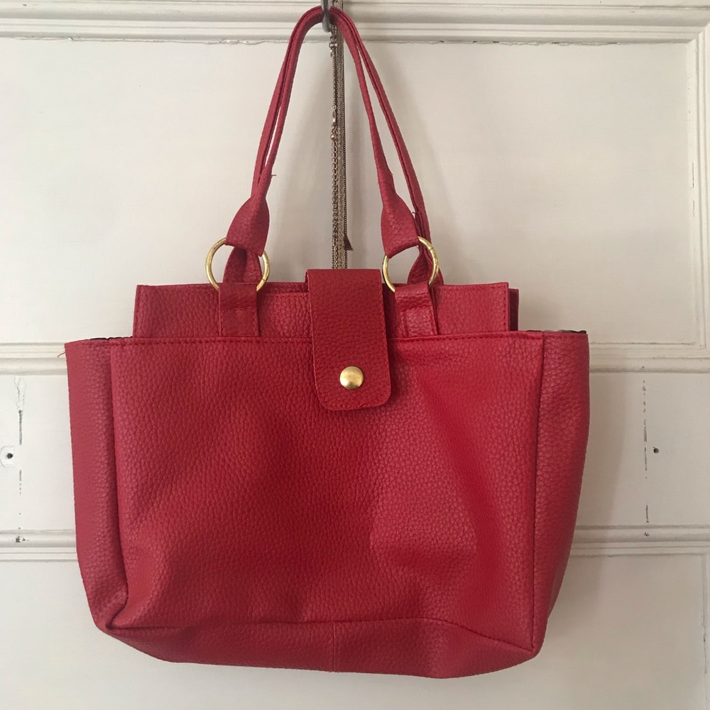 Small Red Tote Bag Imitation Leather